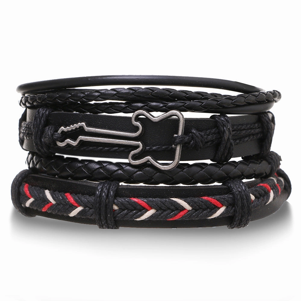 Wholesale Vintage Beads Men's Hollow Triangle Leather Bracelet