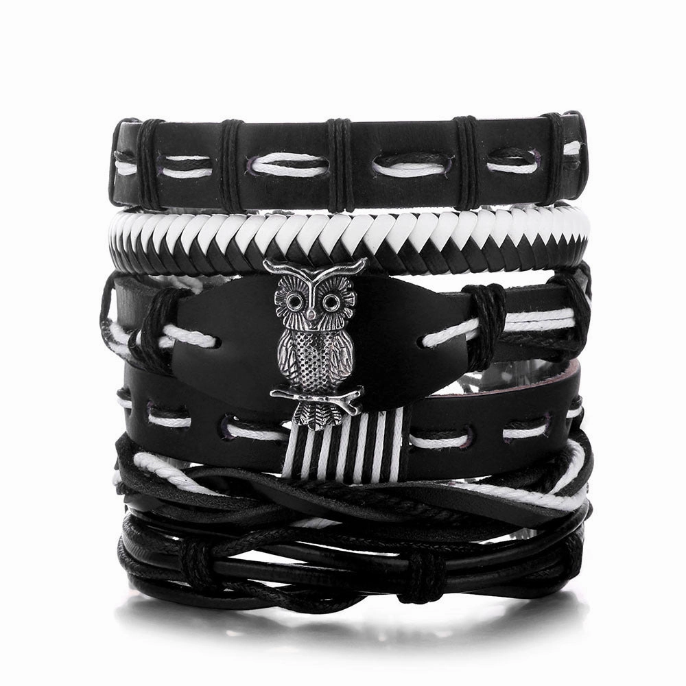 Wholesale Vintage Beads Men's Hollow Triangle Leather Bracelet