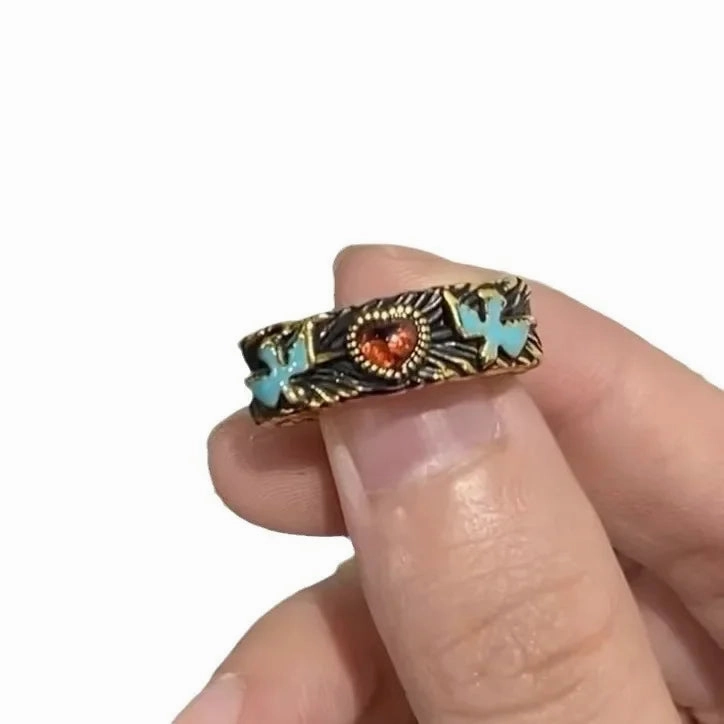 Wholesale Vintage bird mouth distressed heart open ring