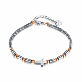 Wholesale Vintage Black Gallstone Stainless Steel Cross Bracelet for Men