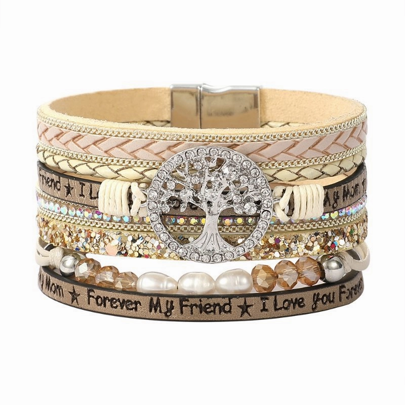 Wholesale Vintage Bohemian Crystal Feather Braided Leather Bracelet