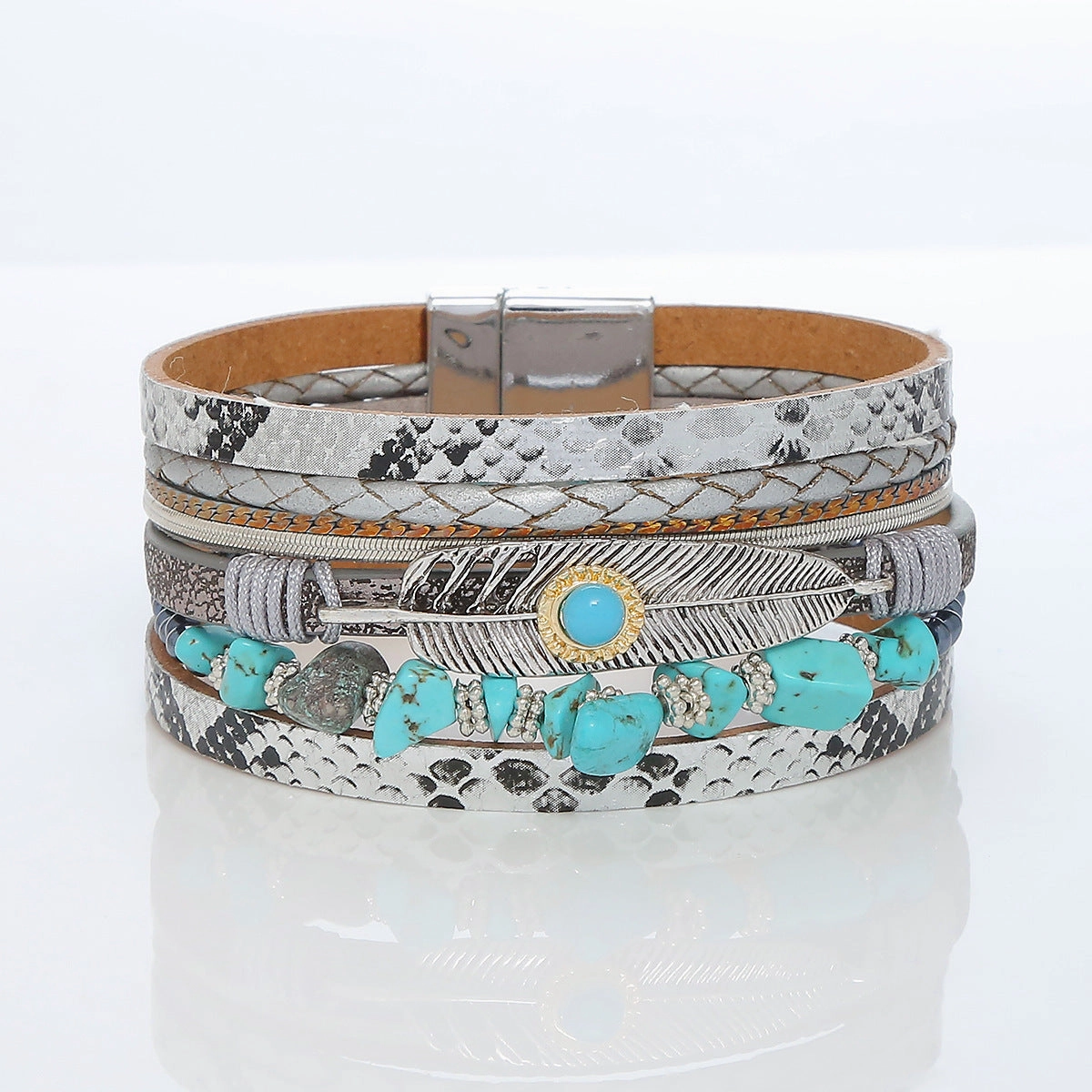 Wholesale Vintage Bohemian Crystal Feather Braided Leather Bracelet