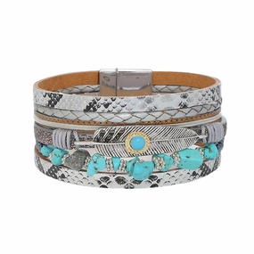 Wholesale Vintage Bohemian Crystal Feather Braided Leather Bracelet
