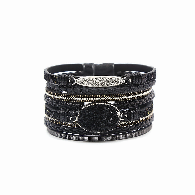 Wholesale Vintage Bohemian Crystal Feather Braided Leather Bracelet