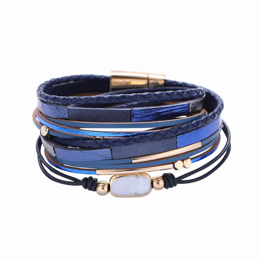 Wholesale Vintage Bohemian Crystal Feather Braided Leather Bracelet