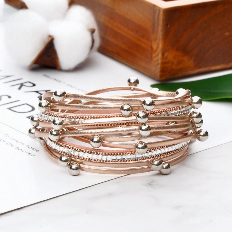 Wholesale Vintage Bohemian Crystal Feather Braided Leather Bracelet