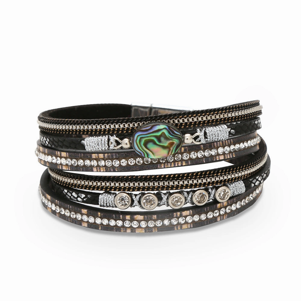 Wholesale Vintage Bohemian Crystal Feather Braided Leather Bracelet