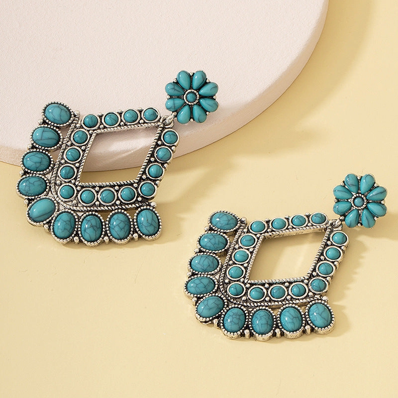 Wholesale Vintage Bohemian Drop Scalloped Turquoise Exaggerated Earrings