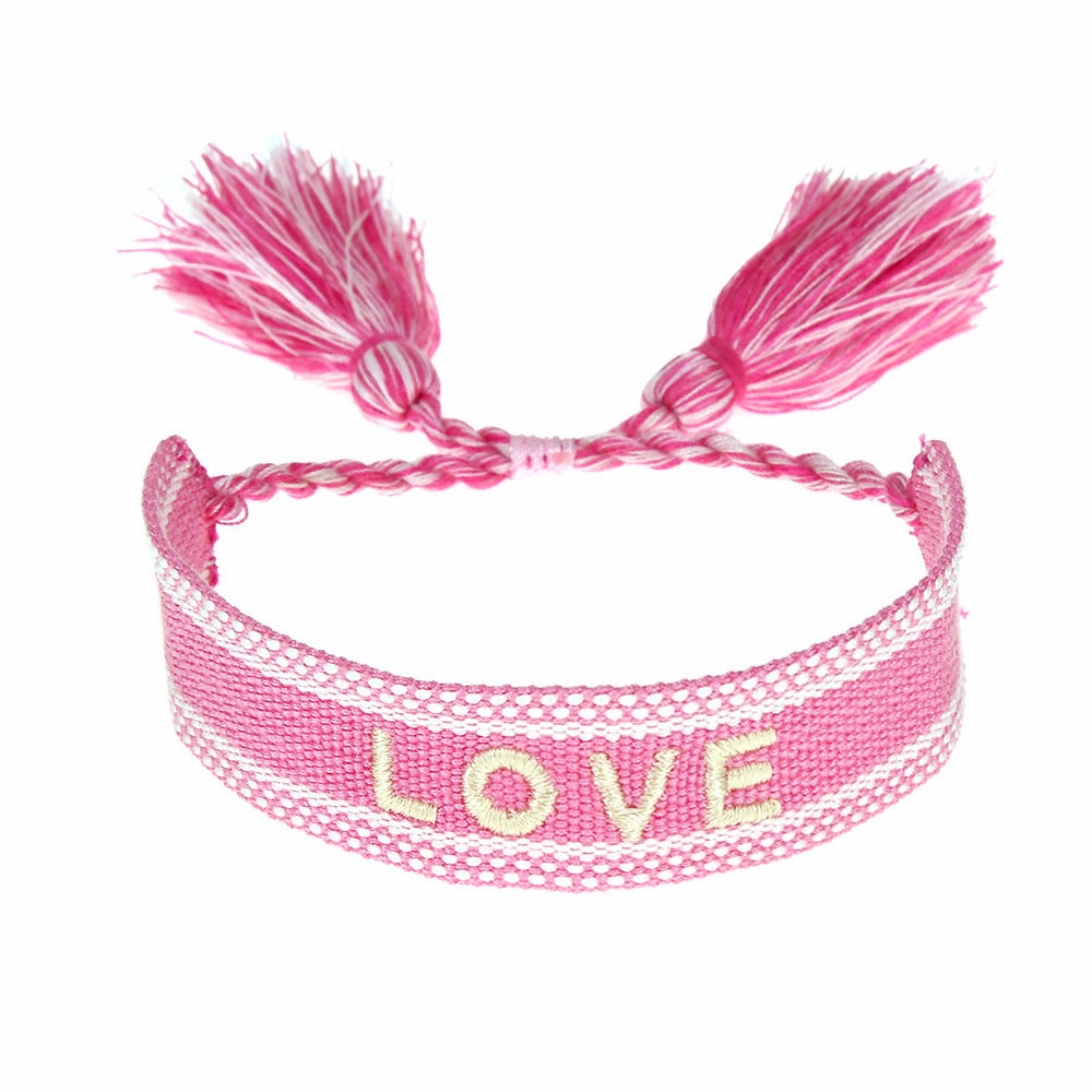 Wholesale Vintage Bohemian Embroidered Letter Woven Tassel Bracelet
