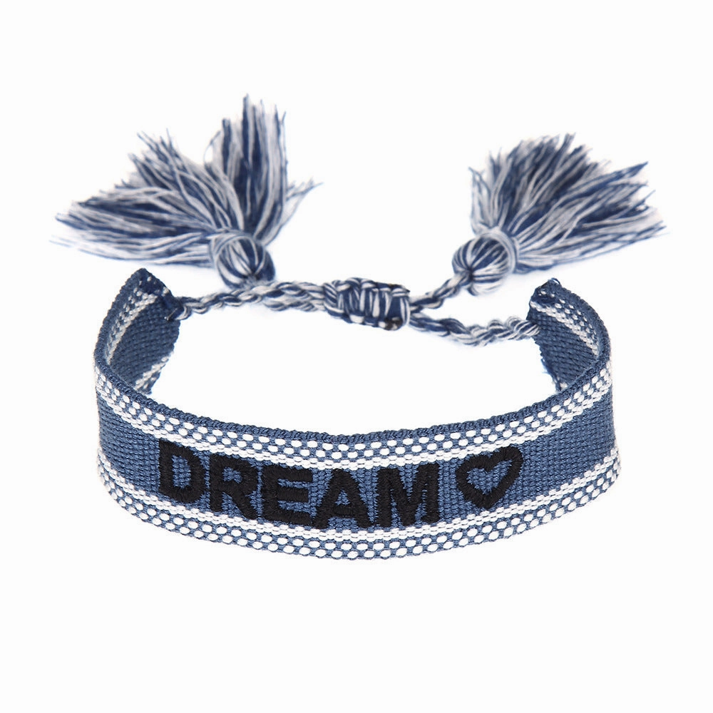 Wholesale Vintage Bohemian Embroidered Letter Woven Tassel Bracelet