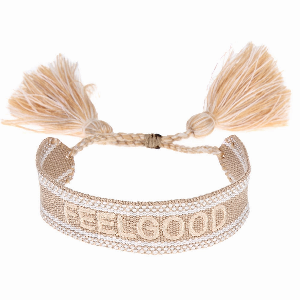 Wholesale Vintage Bohemian Embroidered Letter Woven Tassel Bracelet
