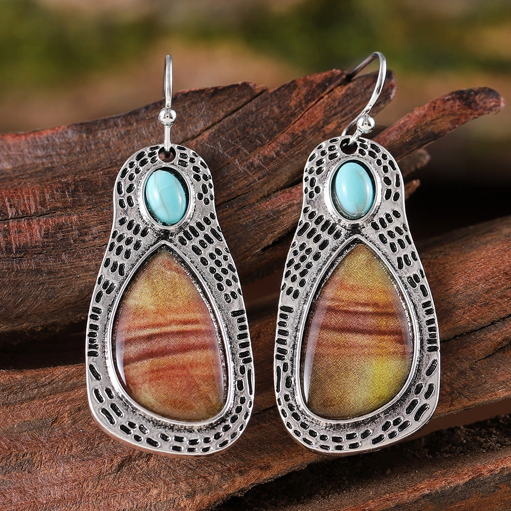 Wholesale Vintage Bohemian Quicksand Zircon Inlaid Turquoise Earrings