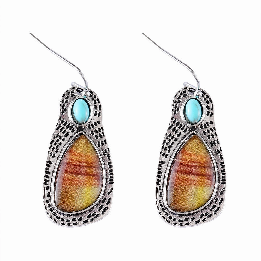Wholesale Vintage Bohemian Quicksand Zircon Inlaid Turquoise Earrings