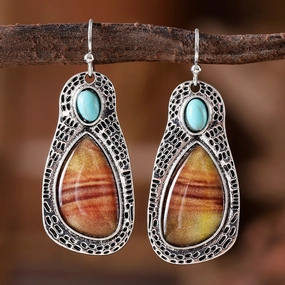 Wholesale Vintage Bohemian Quicksand Zircon Inlaid Turquoise Earrings