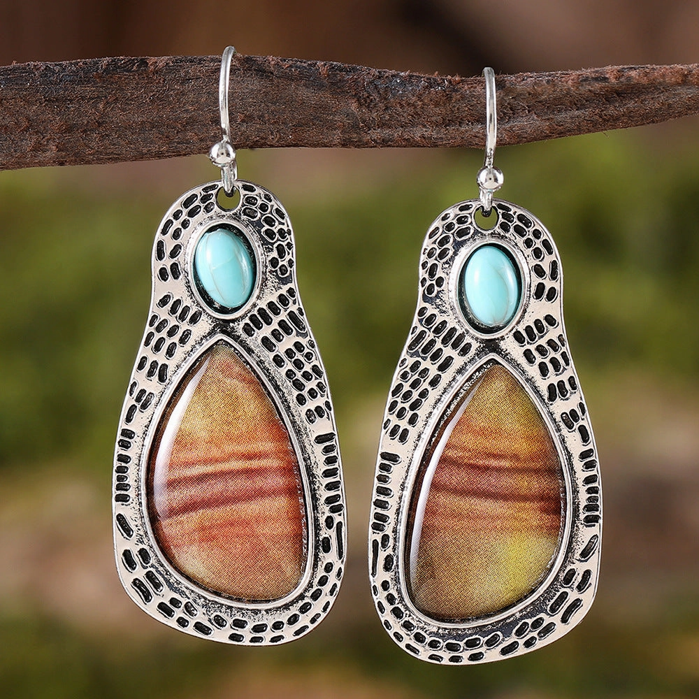 Wholesale Vintage Bohemian Quicksand Zircon Inlaid Turquoise Earrings