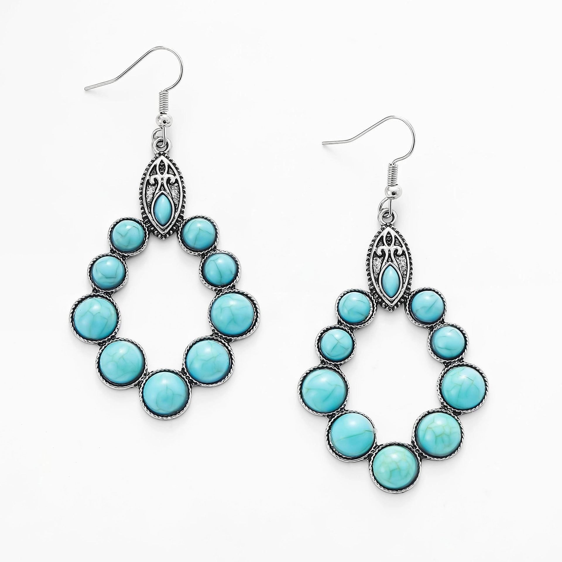 Wholesale Vintage Bohemian Turquoise Drop Shape Hollow Earrings