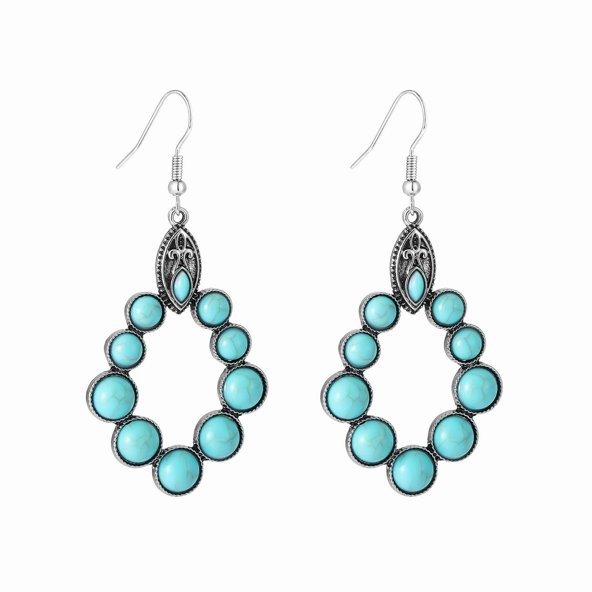 Wholesale Vintage Bohemian Turquoise Drop Shape Hollow Earrings