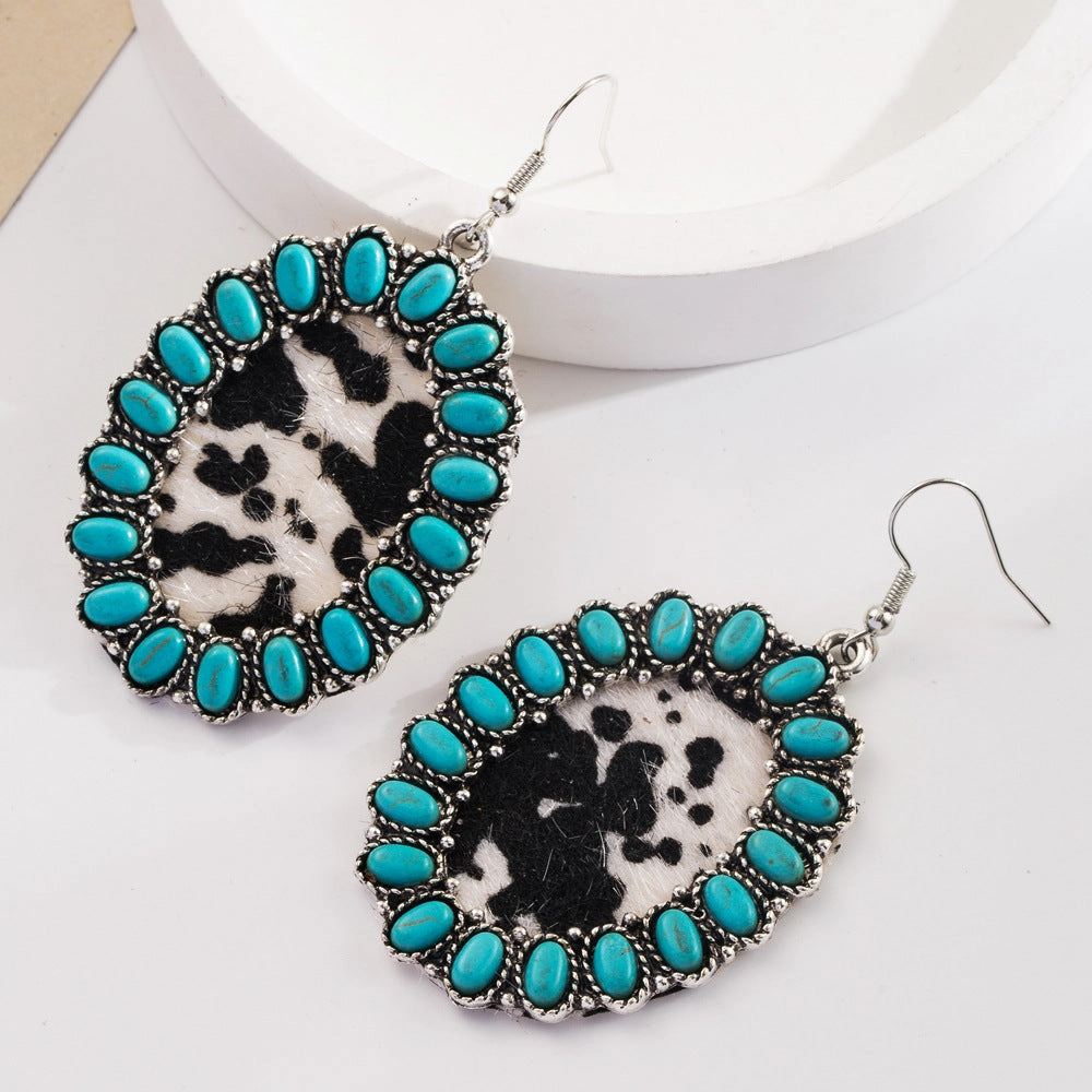 Wholesale Vintage Bohemian Turquoise Leather Exaggerated Earrings