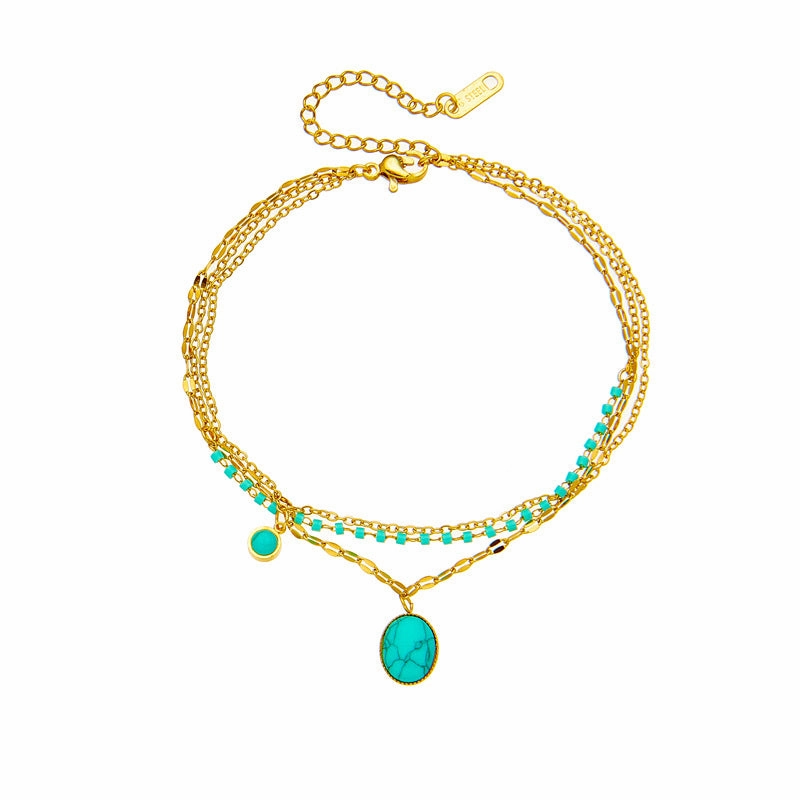 Wholesale Vintage Boho Oval Turquoise Titanium Steel Bracelet