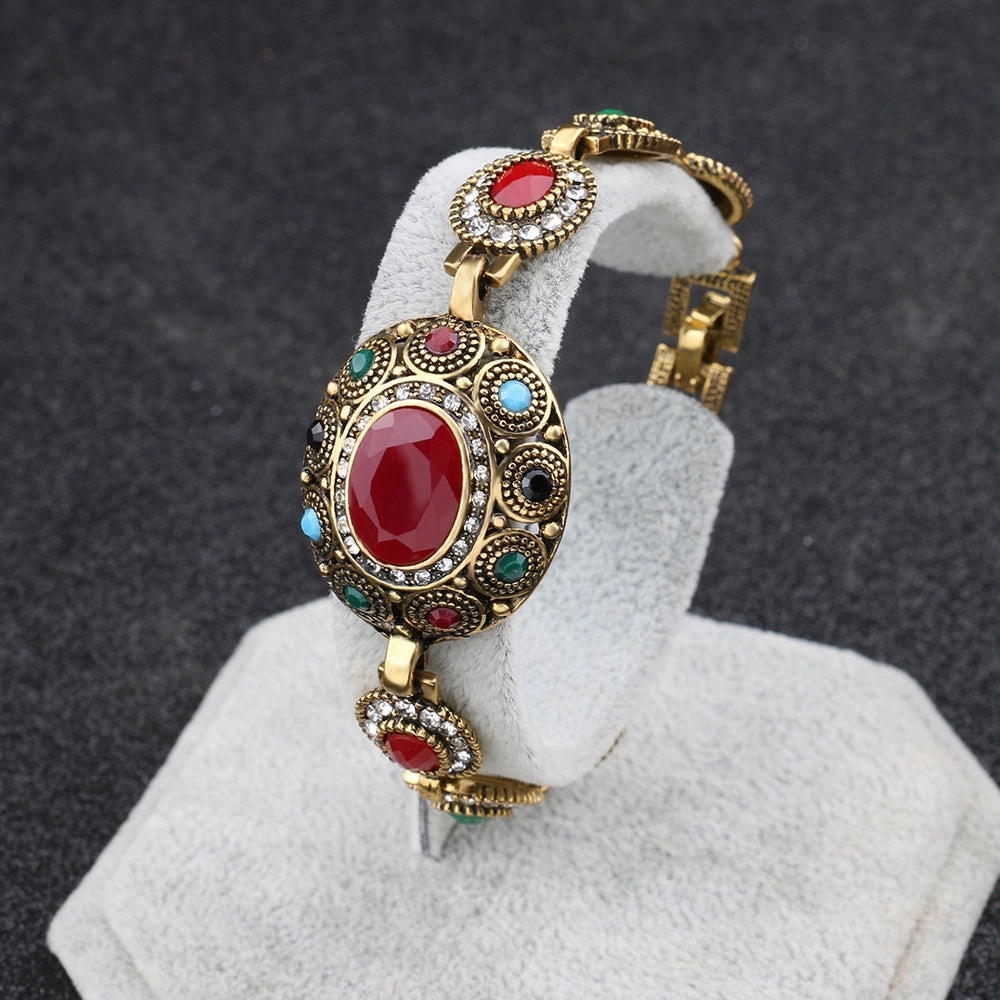 Wholesale Vintage Boho Style Large Gemstone Alloy Bracelet
