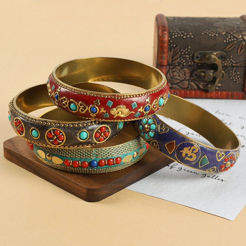 Wholesale  Vintage Brass with Turquoise Ethnic Style Bracelet