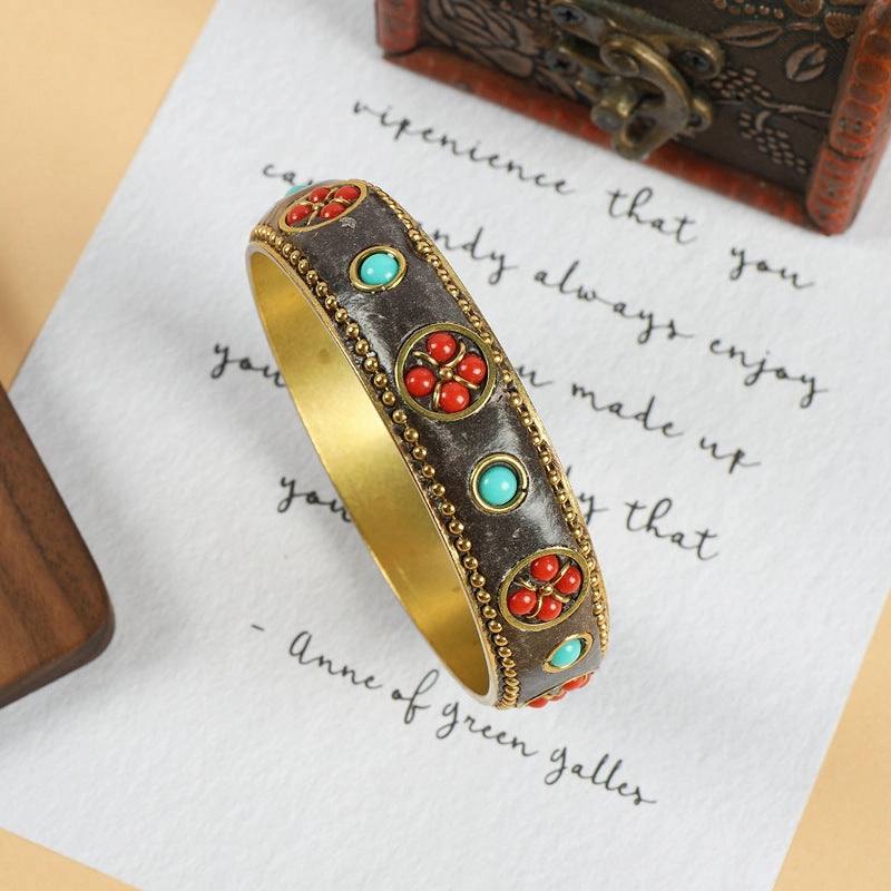 Wholesale  Vintage Brass with Turquoise Ethnic Style Bracelet