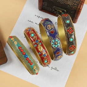 Wholesale  Vintage Brass with Turquoise Ethnic Style Bracelet