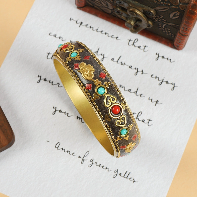 Wholesale  Vintage Brass with Turquoise Ethnic Style Bracelet