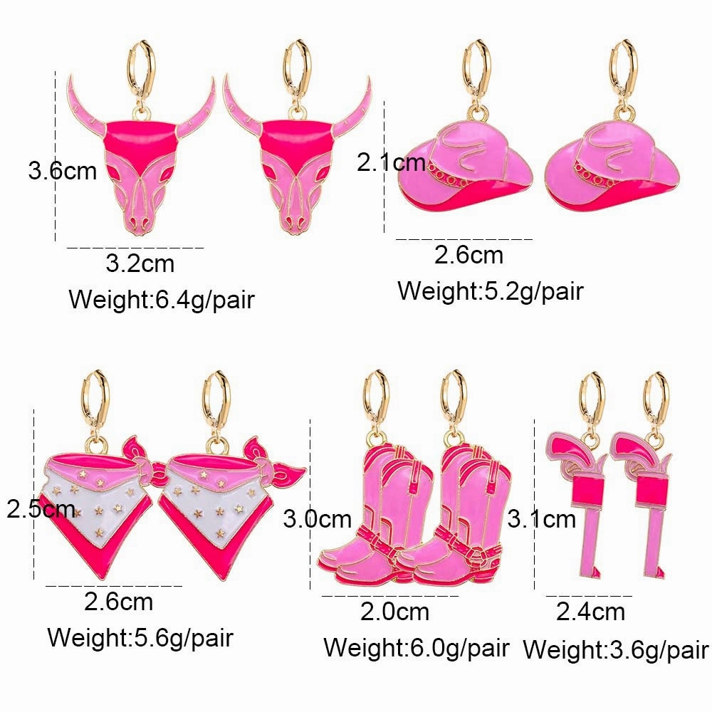 Wholesale Vintage Bull Head Pink Hat Cowboy Boots Earrings