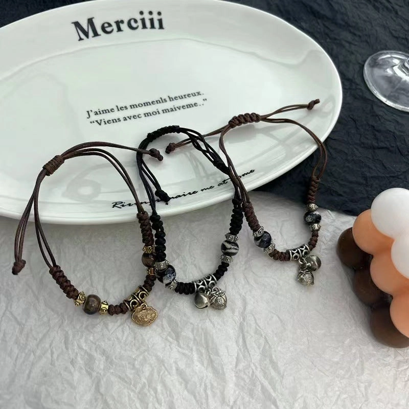 Wholesale Vintage Ceramic Bells Safety Lock Handwoven Rope Bracelets
