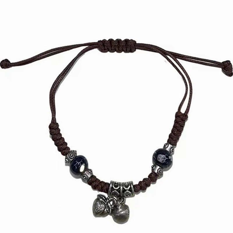 Wholesale Vintage Ceramic Bells Safety Lock Handwoven Rope Bracelets
