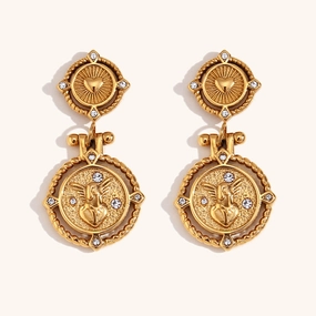 Wholesale Vintage Coin Stainless Steel 18K Gold Plated Earrings
