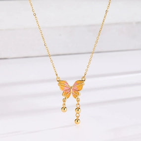 Wholesale Vintage Colorful Butterfly Pendant Titanium Steel Necklace