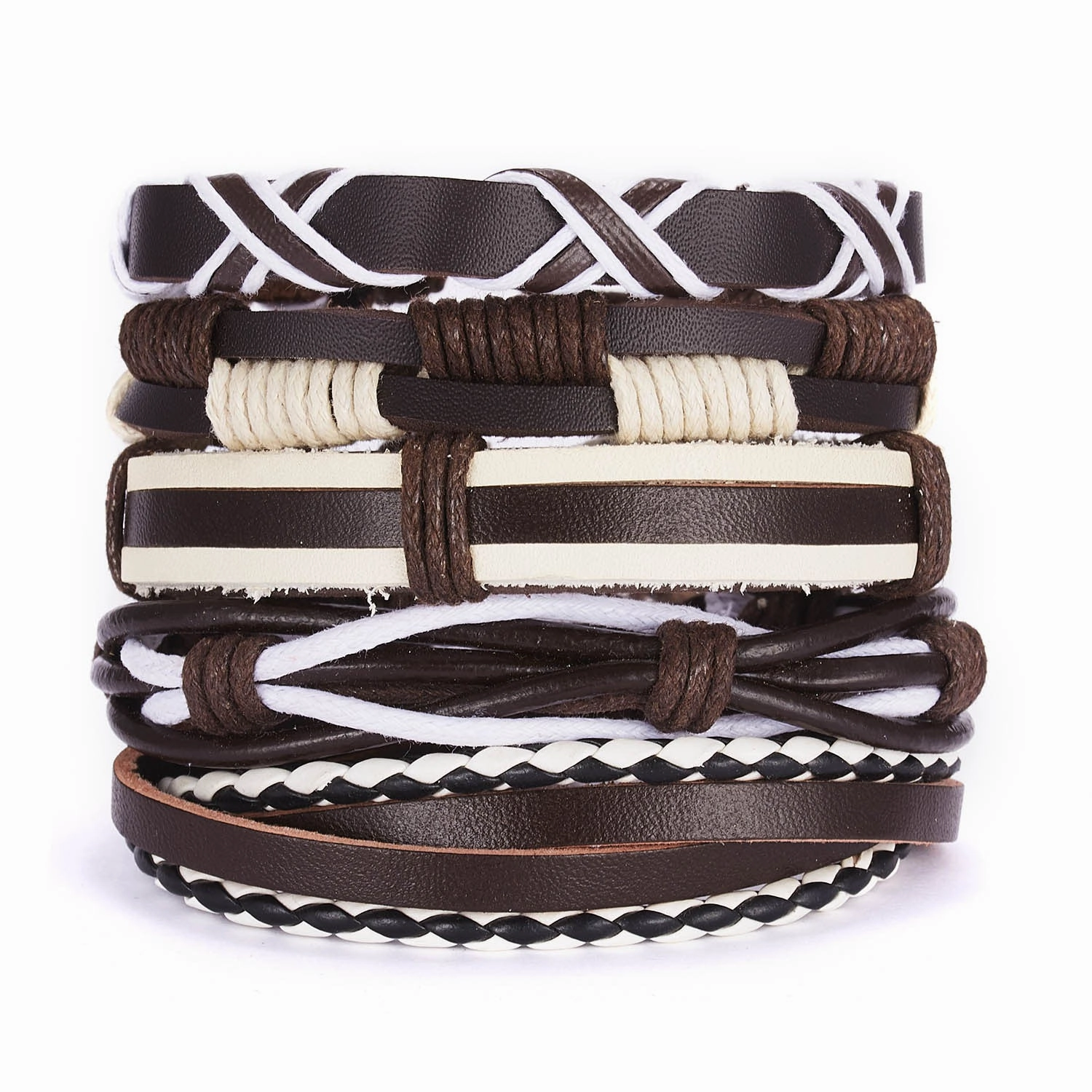 Wholesale Vintage Cross Leather Multi-layer Adjustable Hand-woven Men's Bracelet Set