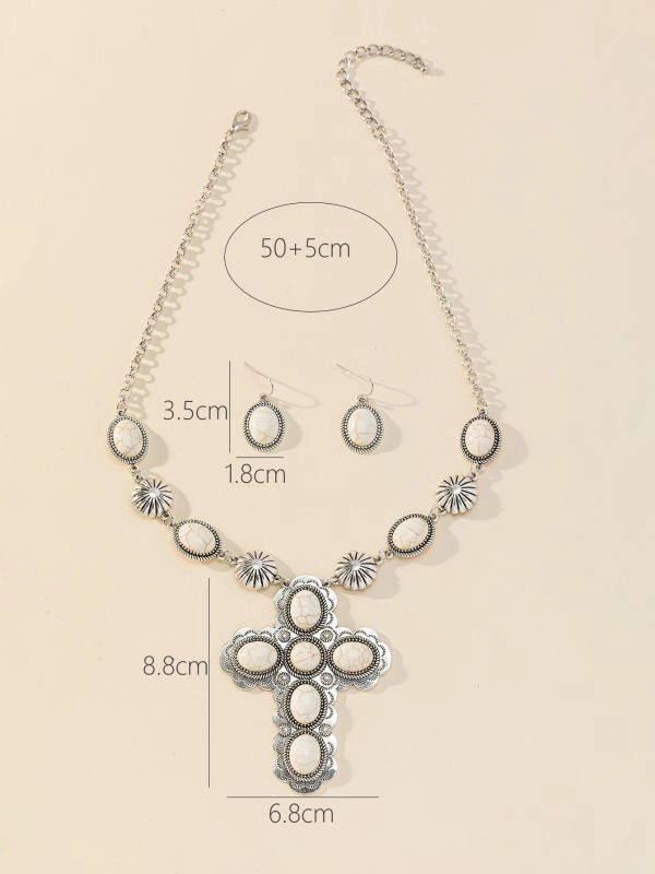 Wholesale Vintage cross necklace turquoise earrings Bohemian original design