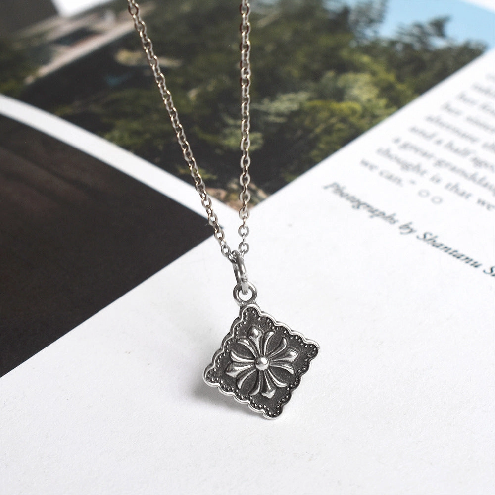Wholesale Vintage Cross Square 925 Sterling Silver Clavicle Necklace