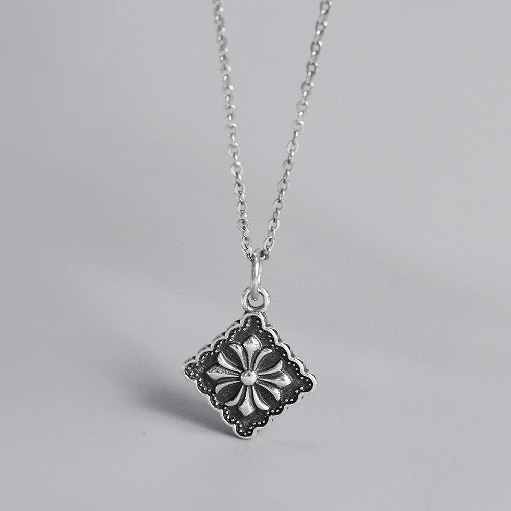 Wholesale Vintage Cross Square 925 Sterling Silver Clavicle Necklace