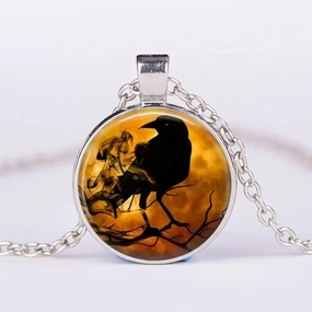 Wholesale Vintage Crow Crystal Pendant Halloween Gift Personalized Time Gem Necklace