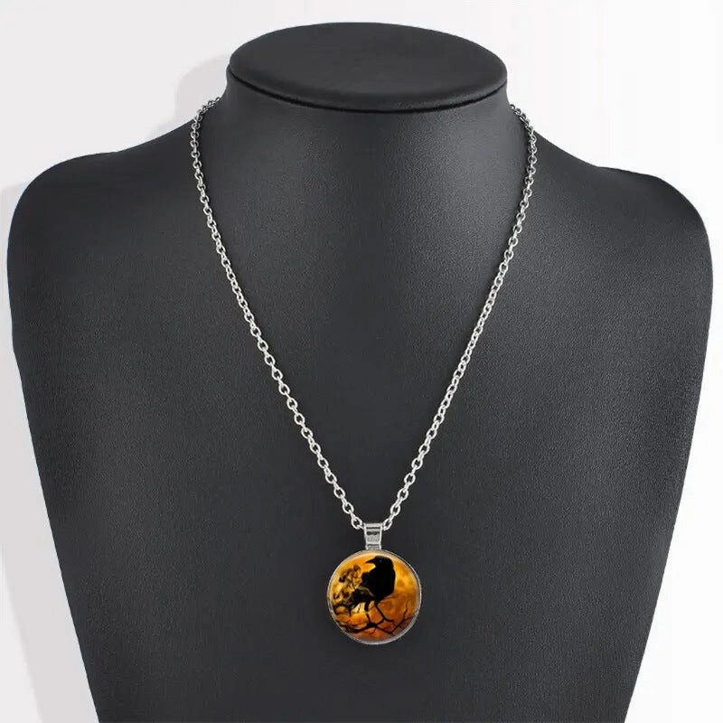 Wholesale Vintage Crow Crystal Pendant Halloween Gift Personalized Time Gem Necklace