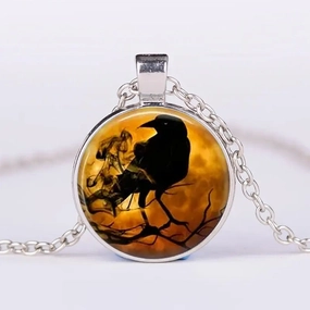 Wholesale Vintage Crow Crystal Pendant Halloween Gift Personalized Time Gem Necklace