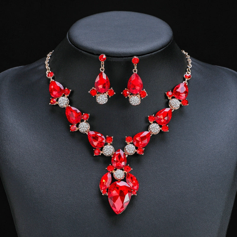 Wholesale Vintage Crystal Alloy Long Necklace Earring Set