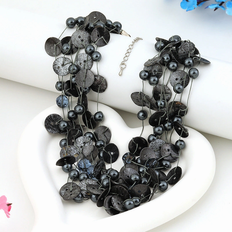 Wholesale Vintage Crystal Grey Pearl Coconut Shell Necklace Clavicle Neck