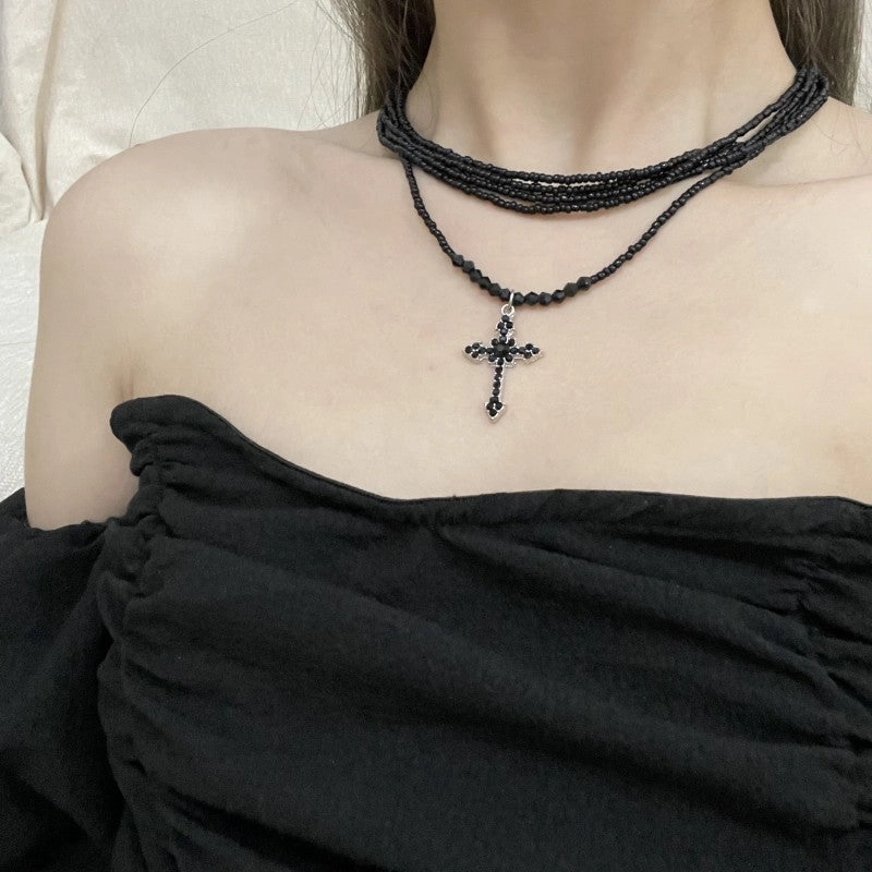 Wholesale Vintage Dark Cross Bead Necklace