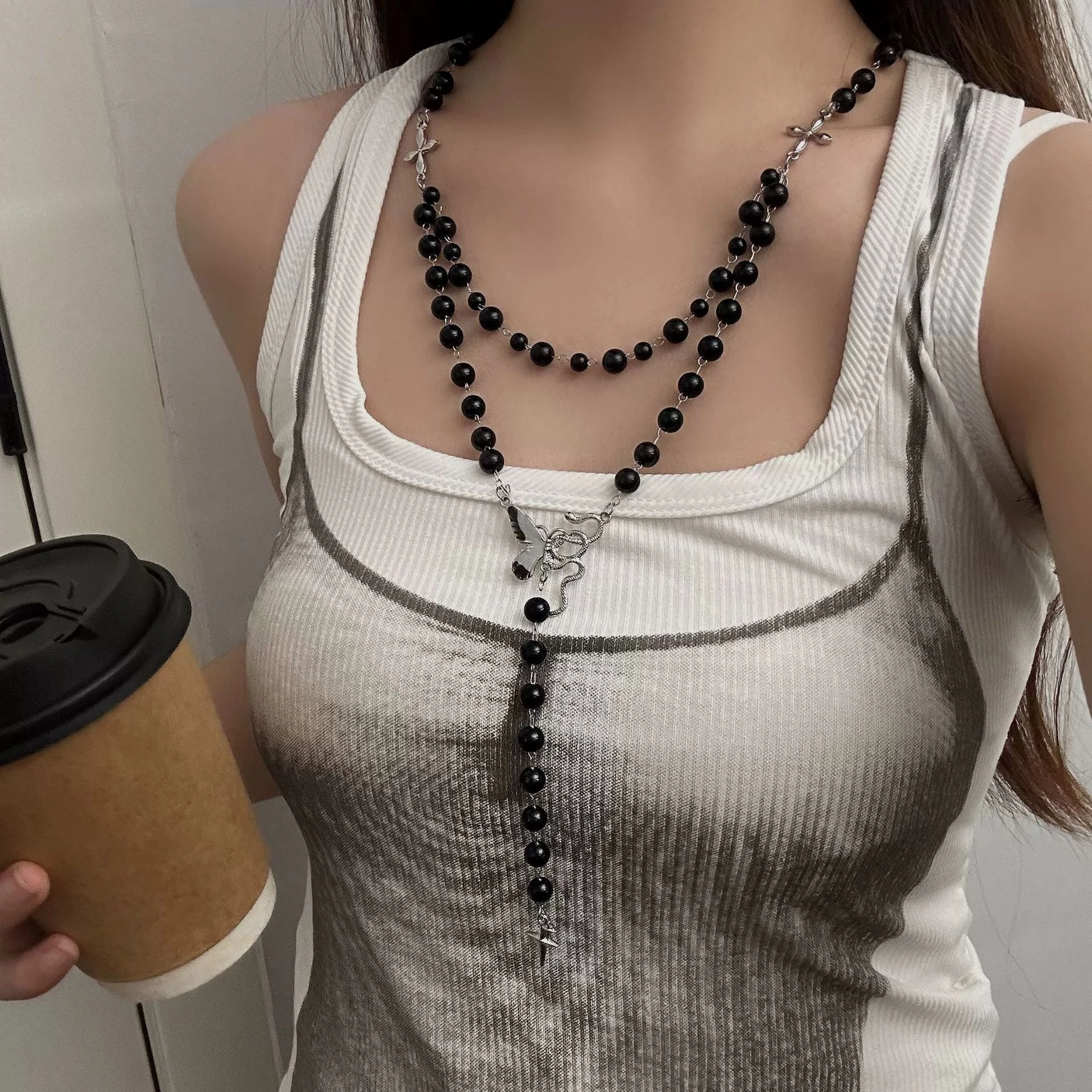 Wholesale Vintage Dark Cross Bead Necklace