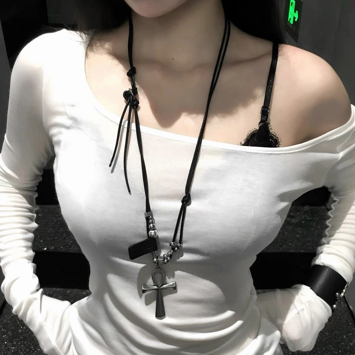 Wholesale Vintage Dark Cross Bead Necklace