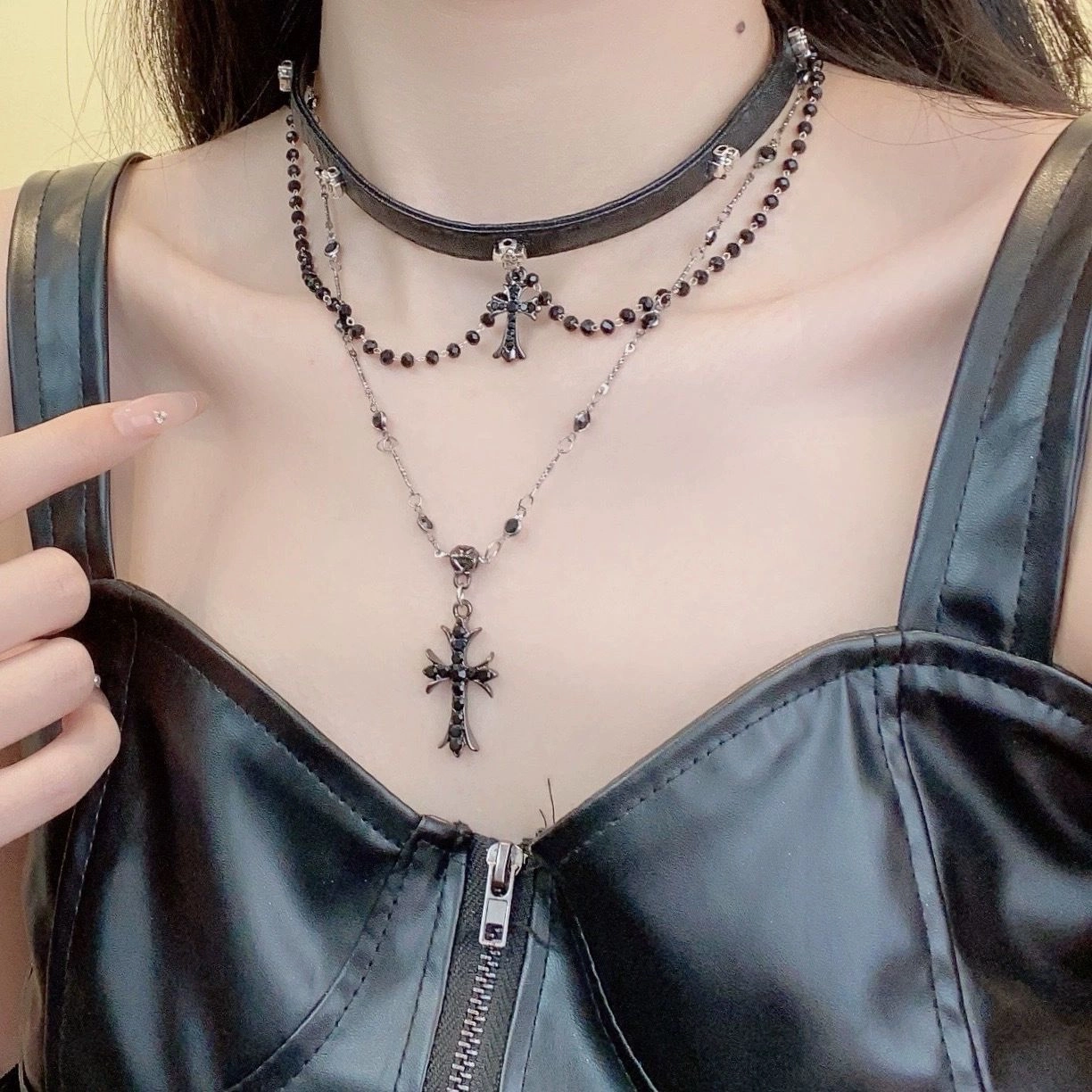 Wholesale Vintage Dark Cross Bead Necklace