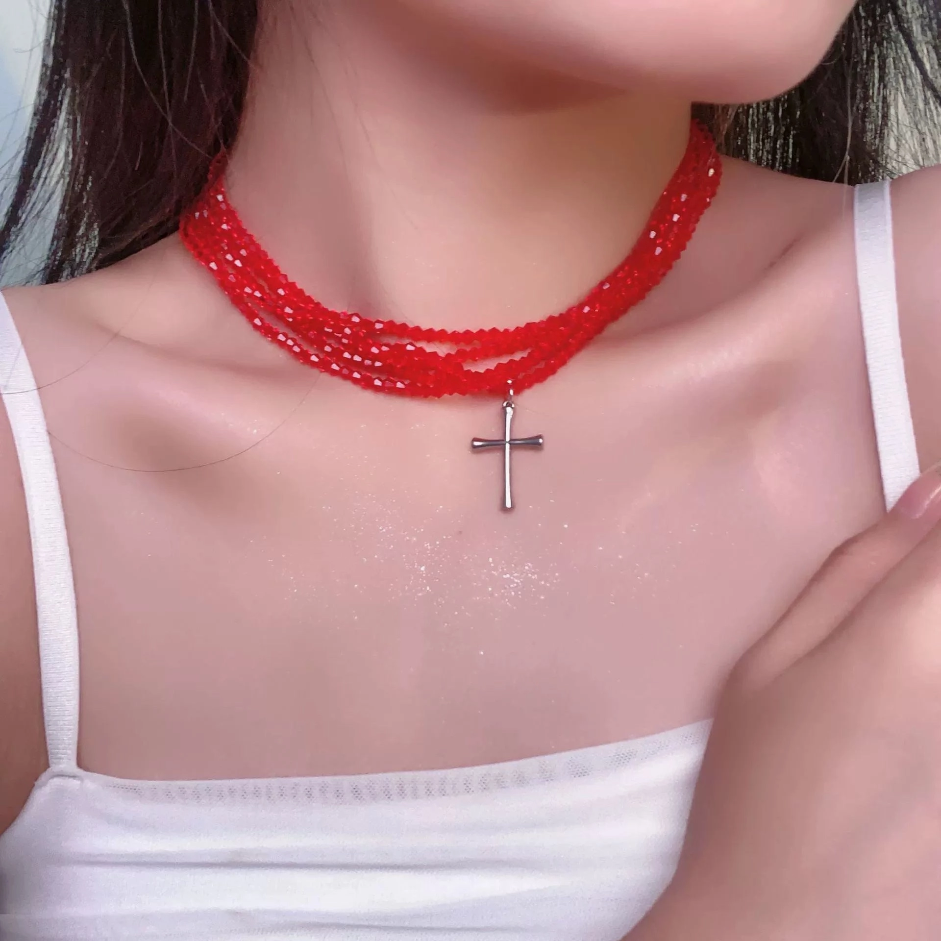 Wholesale Vintage Dark Cross Bead Necklace