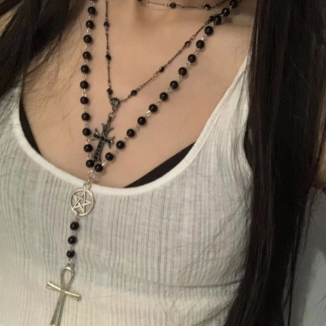 Wholesale Vintage Dark Cross Bead Necklace