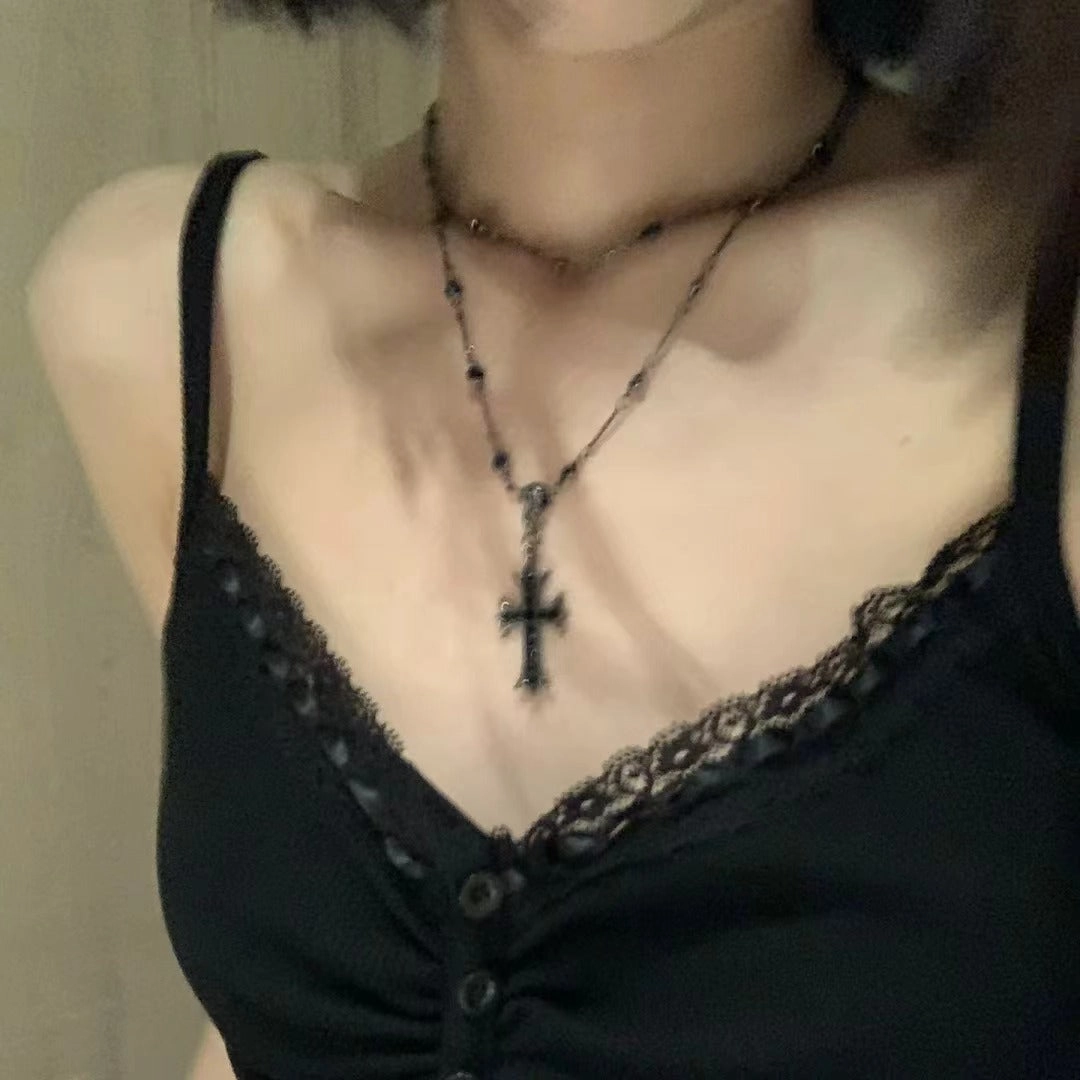 Wholesale Vintage Dark Cross Bead Necklace