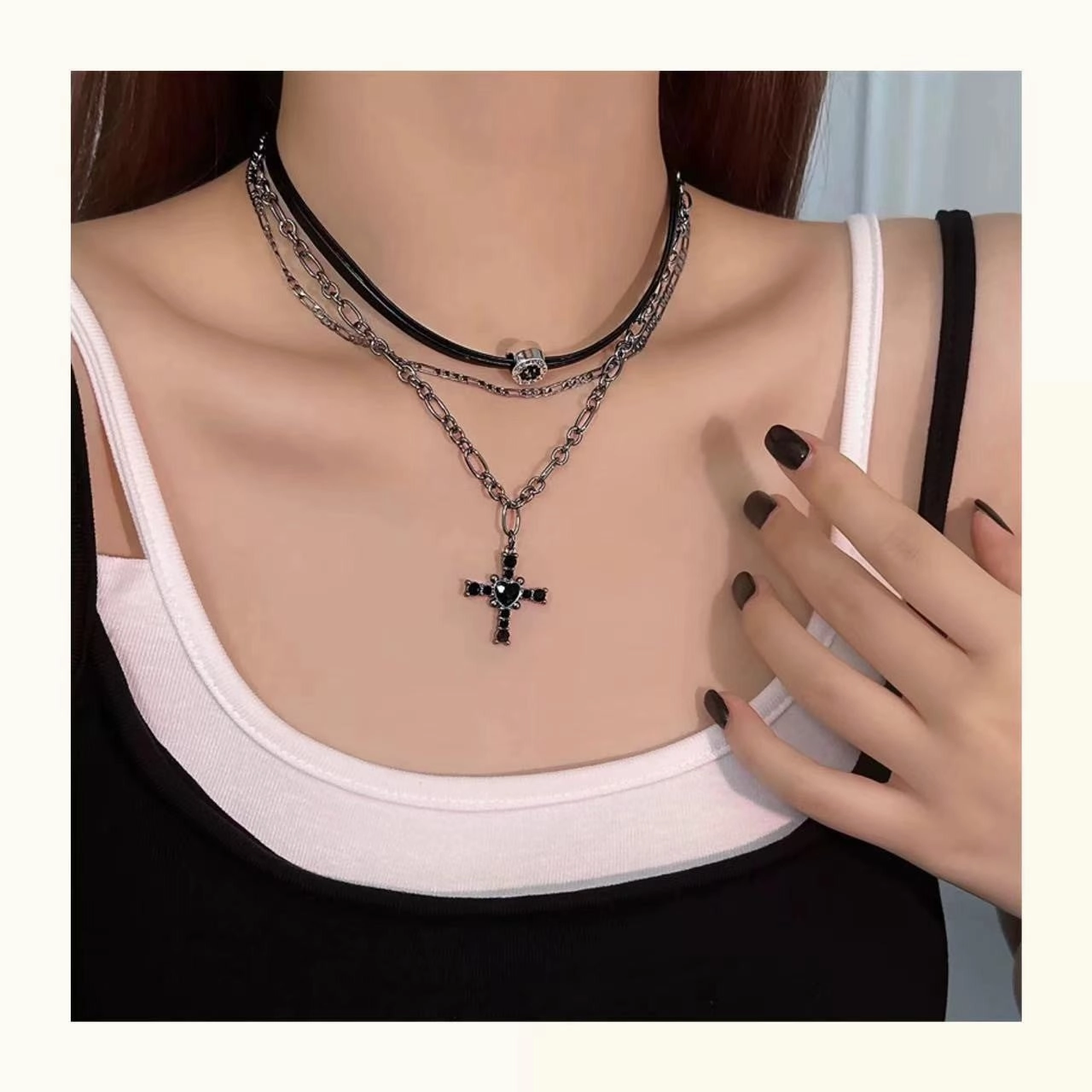 Wholesale Vintage Dark Cross Bead Necklace